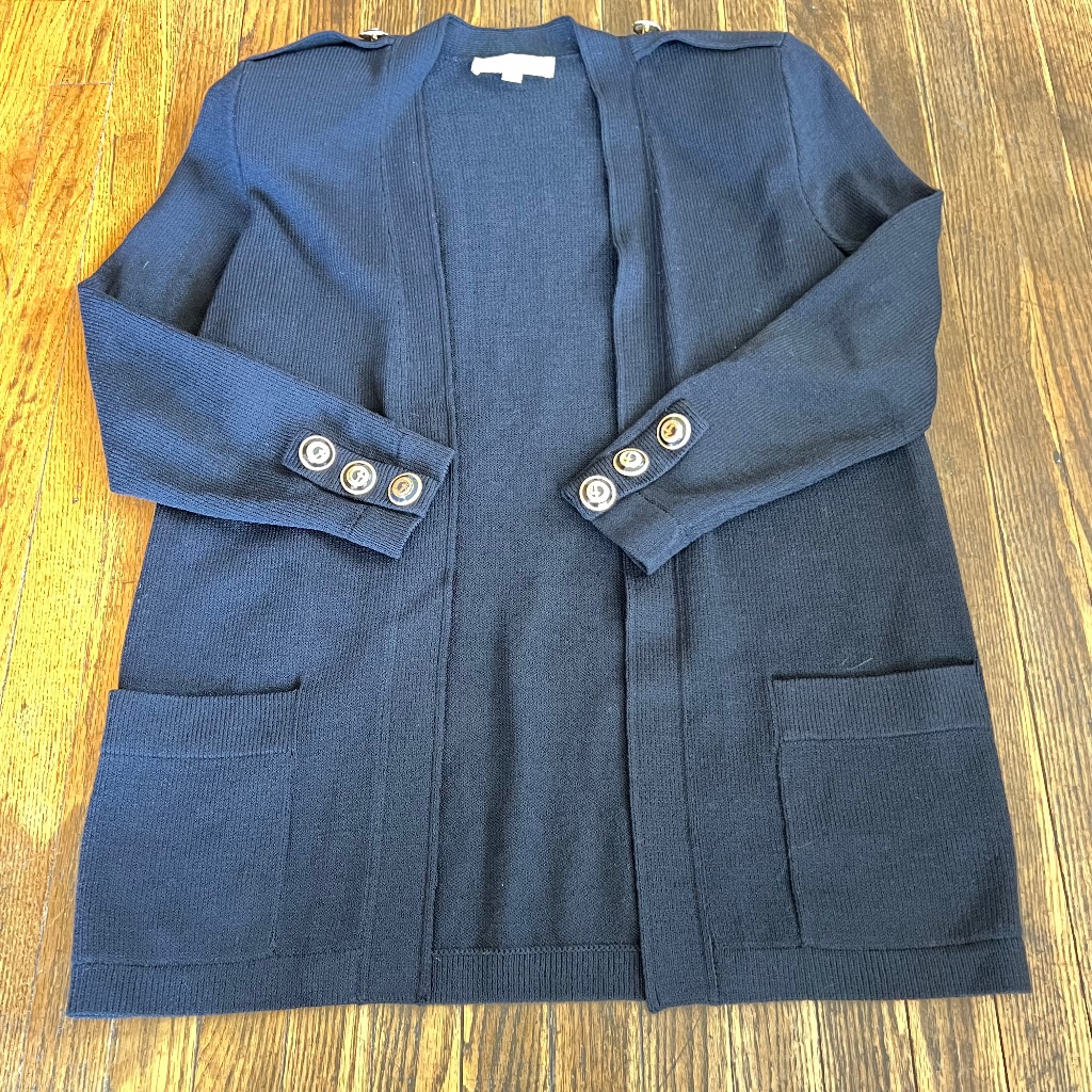 St. John Gorgeous Black Knit Cardigan Logo Buttons. Small